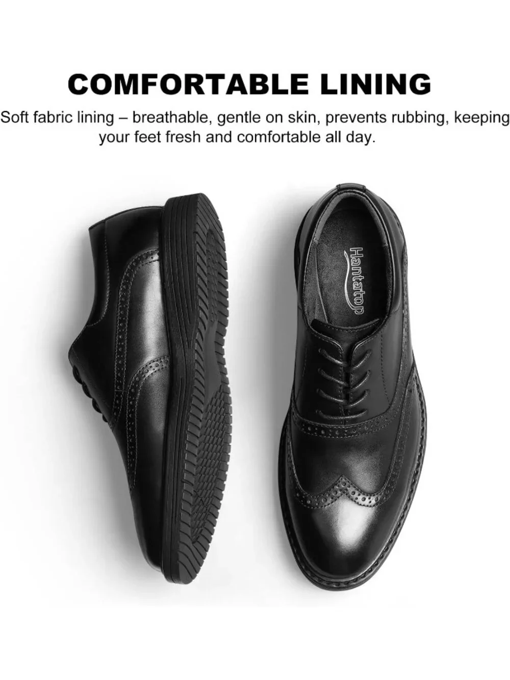 Men's Black Genuine Leather Non Slip Casual Formal Oxford Dress Shoes